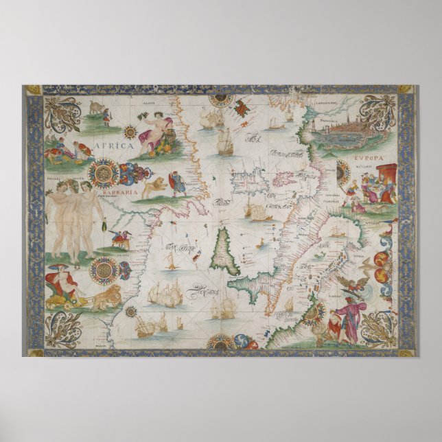 Póster Old fashioned Mediterranean sea map (Frente)