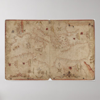 Póster Old fashioned Mediterranean sea map
