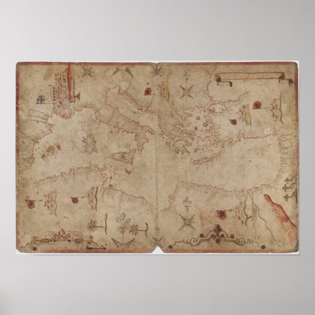 Póster Old fashioned Mediterranean sea map (Frente)