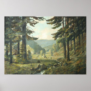 Póster Old German Oil Painting - Forest sierra de mineral