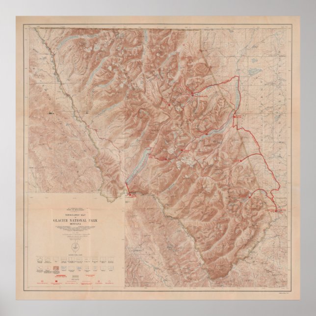 Póster Old Glacier National Park Map (1914)  (Frente)