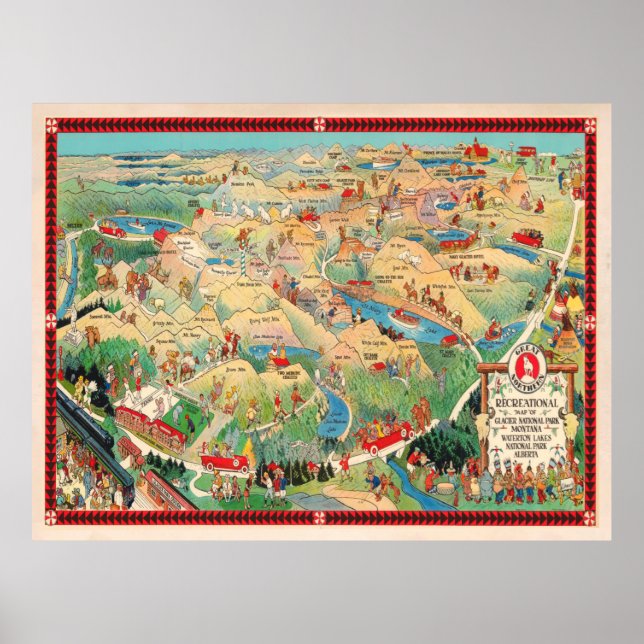 Póster Old Glacier National Park Map (1925)  (Frente)