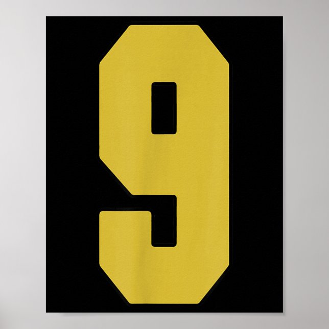 Póster Old Gold Black Number 9 Jersey Player Uniforme #9 (Frente)