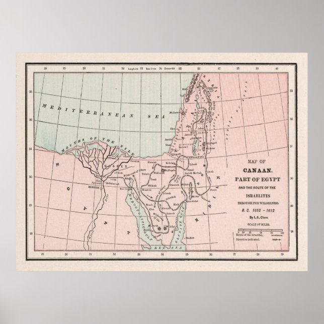 Póster Old Hebrew Exodus Out of Egypt Map (1901)  (Frente)
