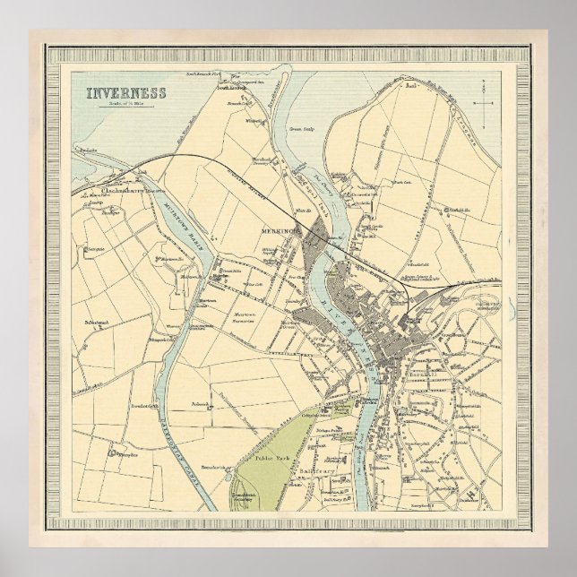 Póster Old Inverness Scotland Map (1912)  (Frente)