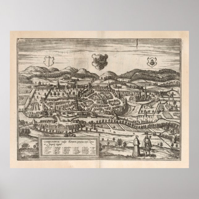 Póster Old Kempten Germany Map (1623) Vintage Bavaria  (Frente)
