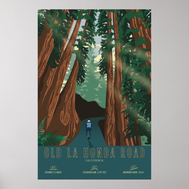 Póster Old La Honda Road Cycling Poster (Frente)