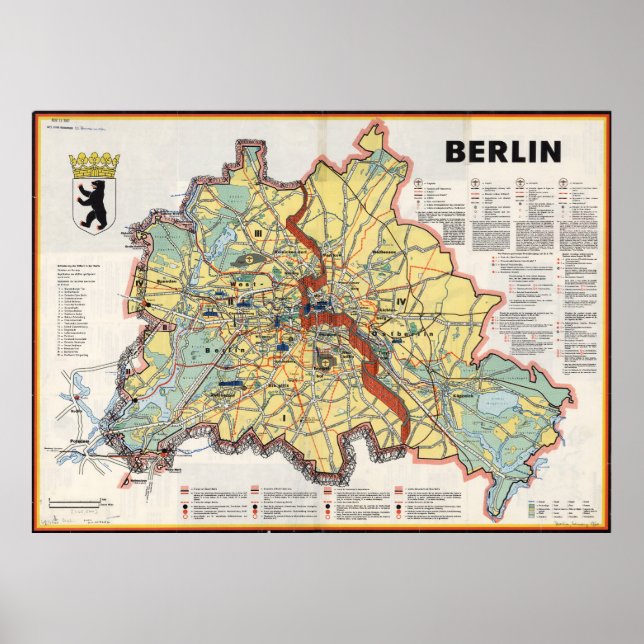 Póster Old Map of Berlin 1961, Cold War Era Print (Frente)