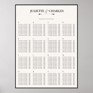 Póster Old Money Black & White Alphabetical Seating Chart
