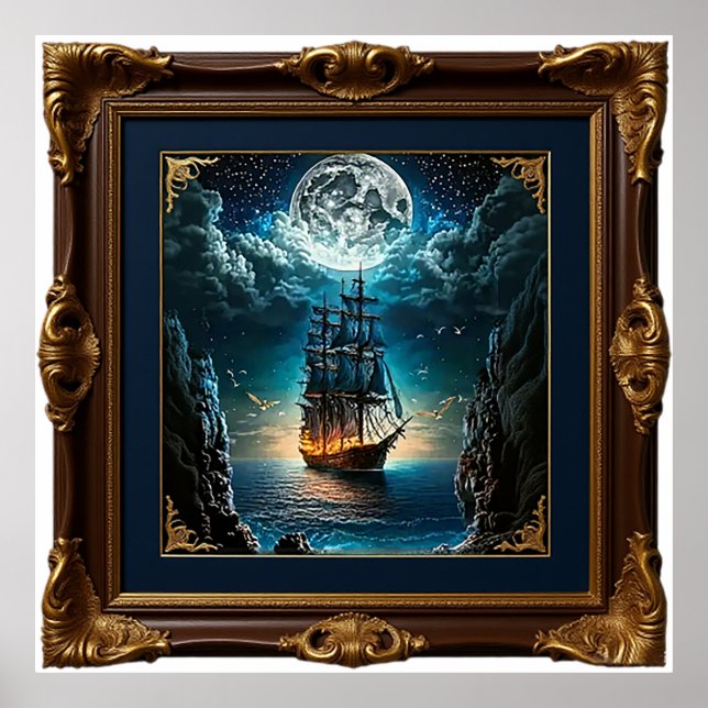 Póster Old Ship Under the Moon (Frente)