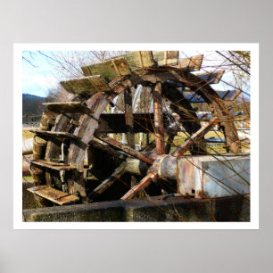 Póster Old Wood Waterwheel