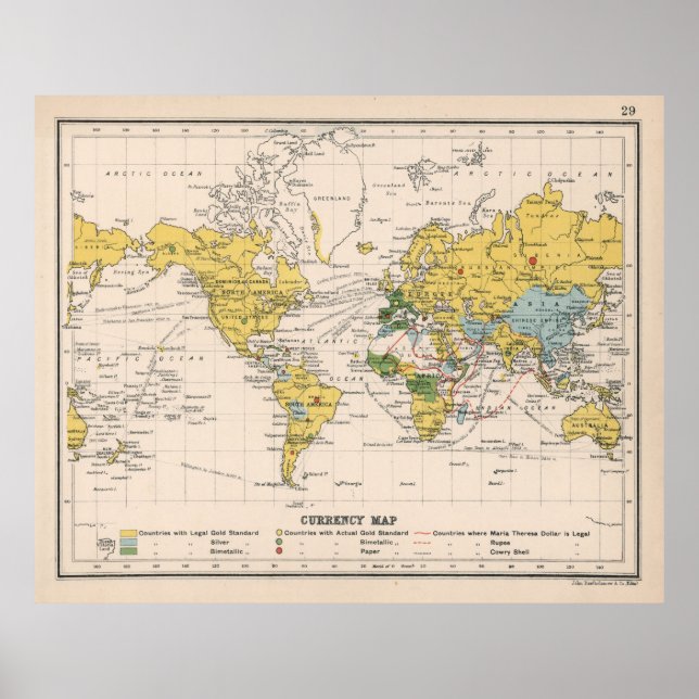Póster Old World Currency Map (1907)  (Frente)