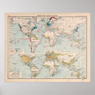 Póster Old World Whaling Map (1907) 