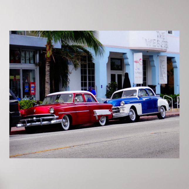Póster Oldtimer en Ocean Drive Miami Beach (Frente)
