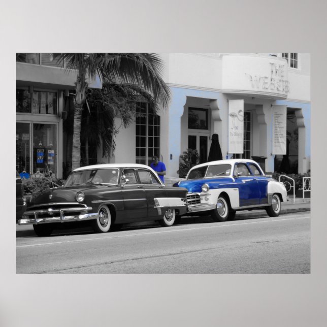 Póster Oldtimer en Ocean Drive Miami Beach (Frente)