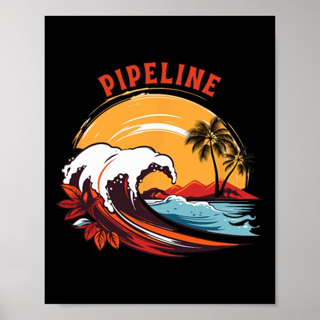Póster Oleada de verano retro Sunset Pipeline Hawaii  (Frente)