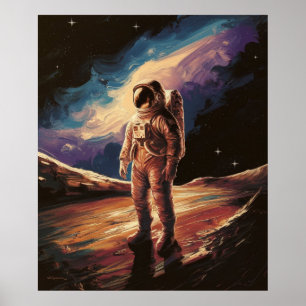 Póster Óleo astronauta sobre lienzo