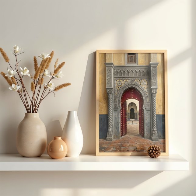 Póster Óleo sobre Riad Marroquí Puerta Roja Carmesí (Subido por el creador)