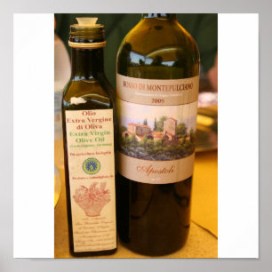 Póster olio d'oliva e vino