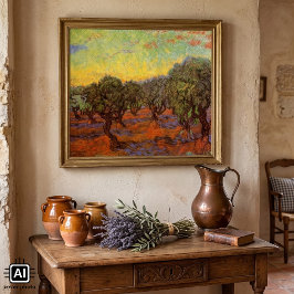 Póster Olivar, Cielo Naranja por Vincent van Gogh