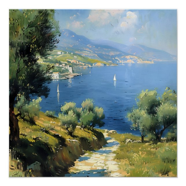 Póster Olivar Mediterráneo junto al Mar  (Anverso)