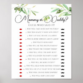 Póster Olive branch Baby Shower Mommy Or Daddy Game