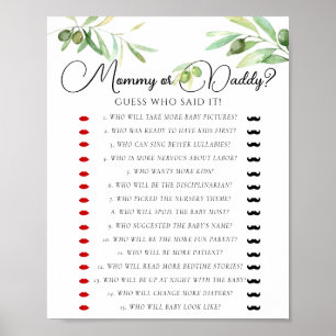 Póster Olive branch Baby Shower Mommy Or Daddy Game