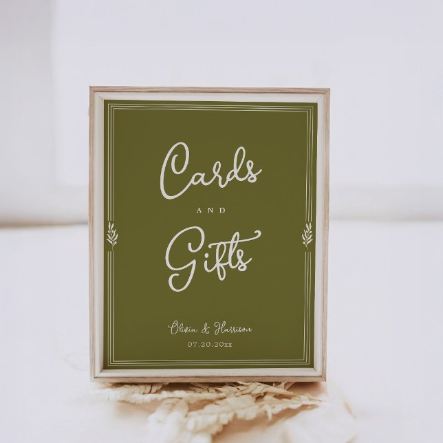 Póster Olive Green Elegant Cards and Gifts Sign (Subido por el creador)