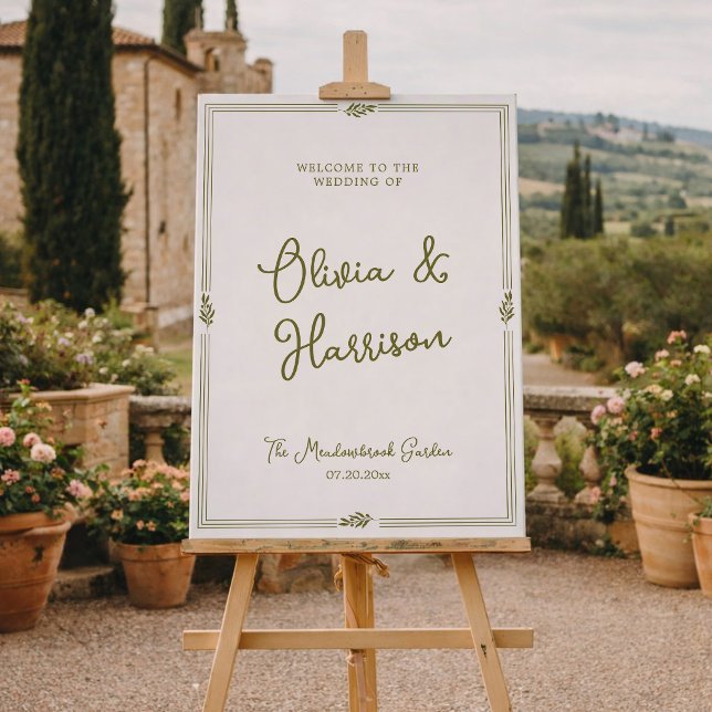 Póster Olive Green Elegant Wedding Welcome Sign (Subido por el creador)