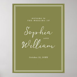 Póster Olive Green Modern Wedding Welcome Sign
