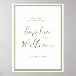 Póster Olive Green Modern Wedding Welcome Sign