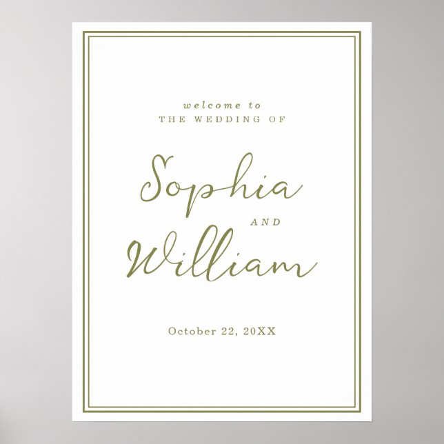Póster Olive Green Modern Wedding Welcome Sign (Frente)