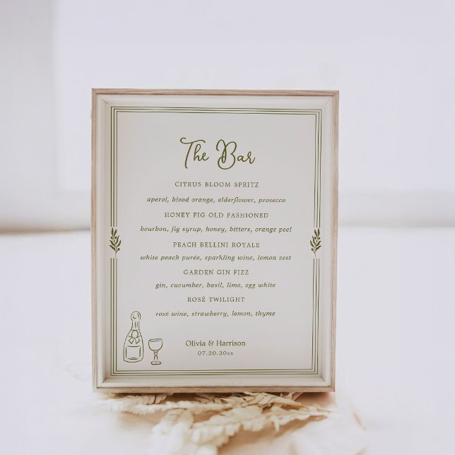 Póster Olive Green Tuscan Elegant Bar Menu Sign (Subido por el creador)