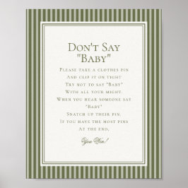 Póster Olive Martini Green Striped Baby Shower Game
