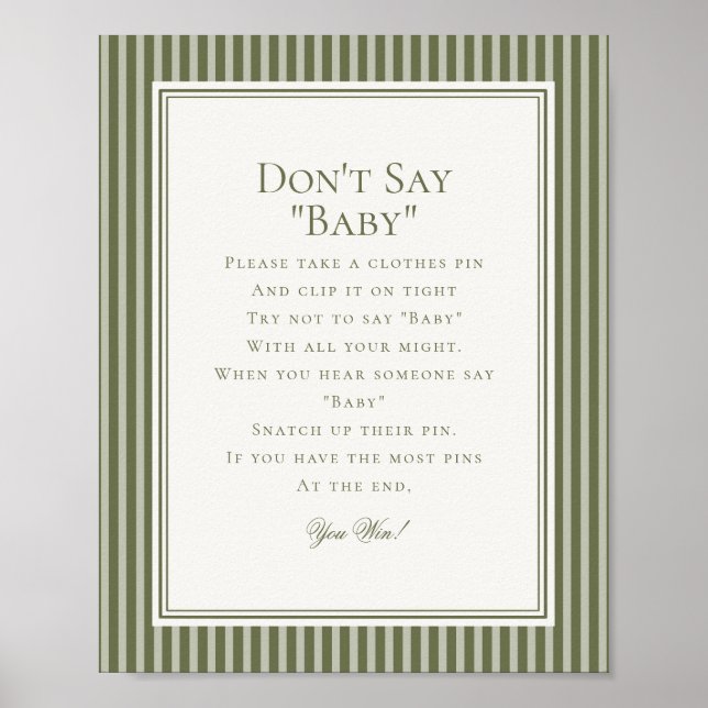 Póster Olive Martini Green Striped Baby Shower Game (Frente)