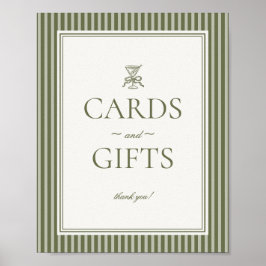Póster Olive Martini Green Striped Cards and Gifts Sign