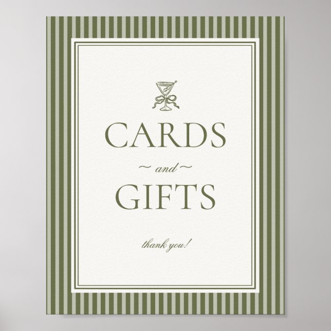 Póster Olive Martini Green Striped Cards and Gifts Sign (Frente)