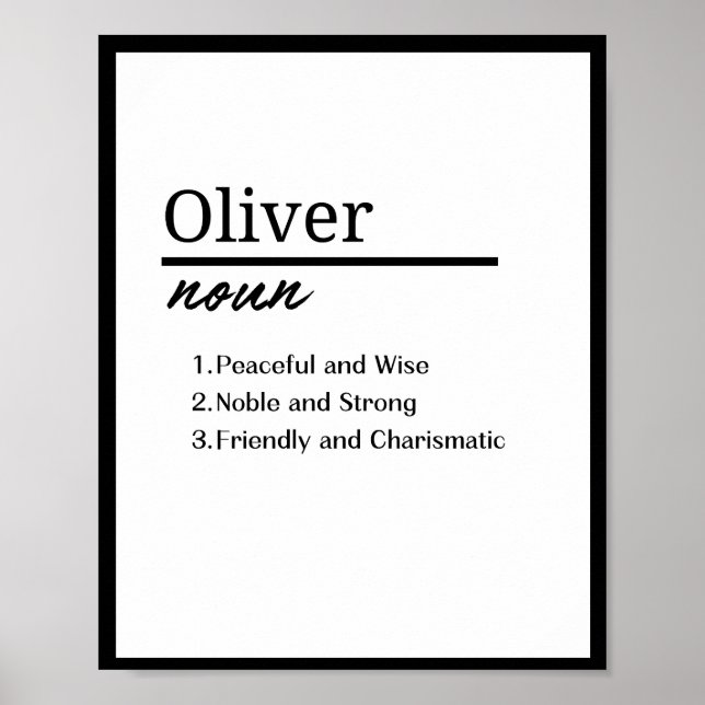 Póster Oliver, definición de nombre personalizado de niño (Frente)