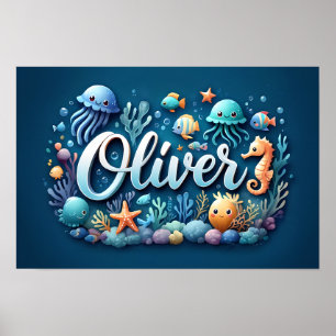 Póster Oliver Ocean Nursery Underwater Sea Animals
