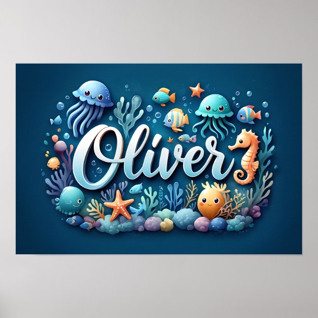 Póster Oliver Ocean Nursery Underwater Sea Animals (Frente)