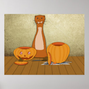 Póster Oliver The Otter talla una calabaza