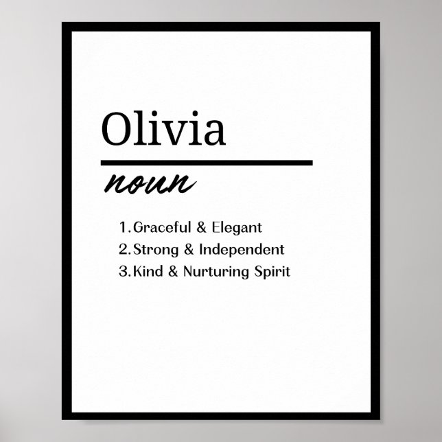 Póster Olivia, definición de nombre personalizado Chica (Frente)