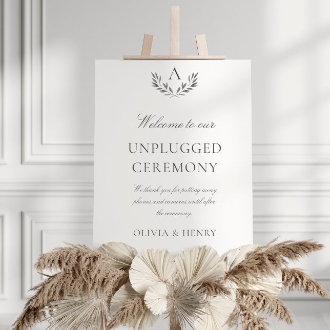 Póster Olivia Elegant Rótulo de la ceremonia Boda sin con (This elegant, 11x14 unplugged ceremony sign features your monogram and gray text)