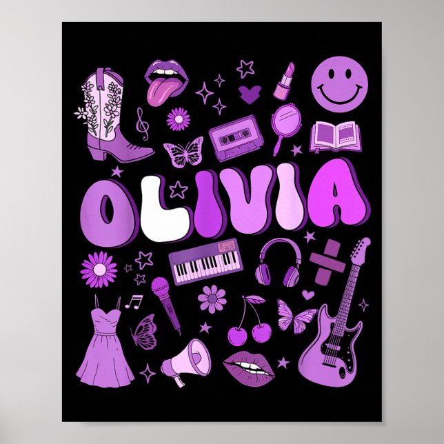 Póster Olivia First Name I Love Olivia Groovy 80's Girls  (Frente)