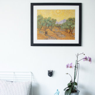 Póster Olivos, cielo y sol amarillo, Vincent van Gogh