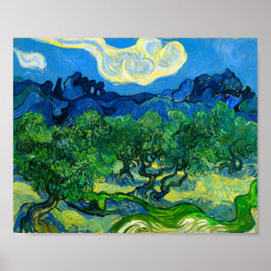Póster Olivos Van Gogh en un paisaje montañoso