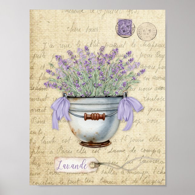 Póster Olla de esmalte antiguo Lavanda Francesa (Frente)