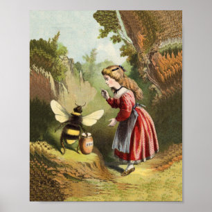 Póster Olla de Miel Niña Abeja Vintage