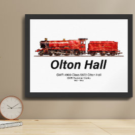 Póster Olton Hall Tren de Vapor Vintage Locomotora Ingles