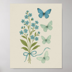 Póster Olvidar-Me-Nots y mariposas azules - Botánico